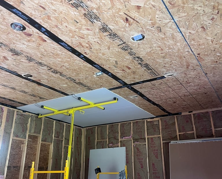 Drywall installation work in progress